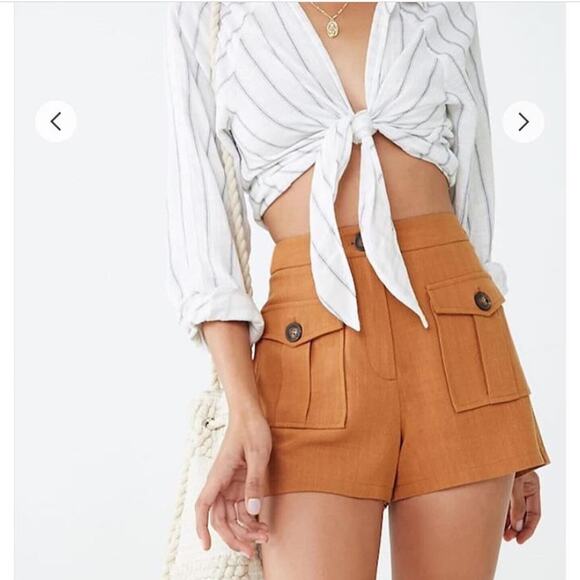 Forever 21 Womens Shorts Medium Brown Woven Pockets Linen Blend Chic Preppy NWT - Picture 2 of 13